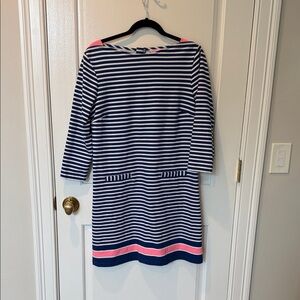 Lilly Pulitzer Navy and White Striped Dress with Pink Accents